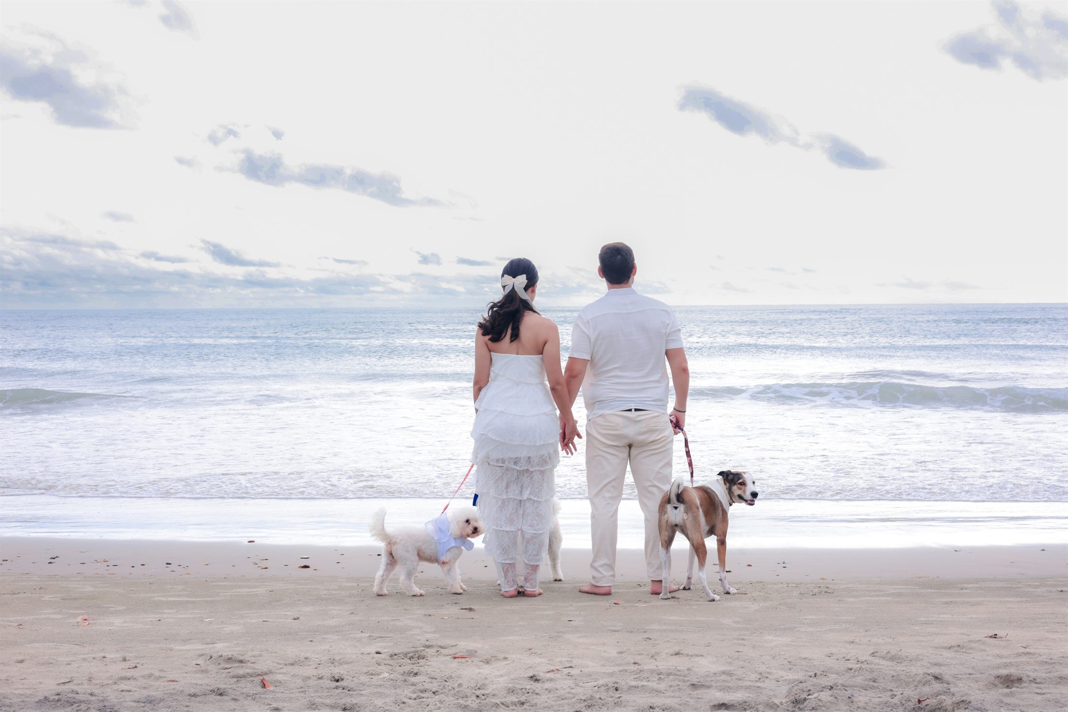 Ary, Érico e os cachorros olhando o mar